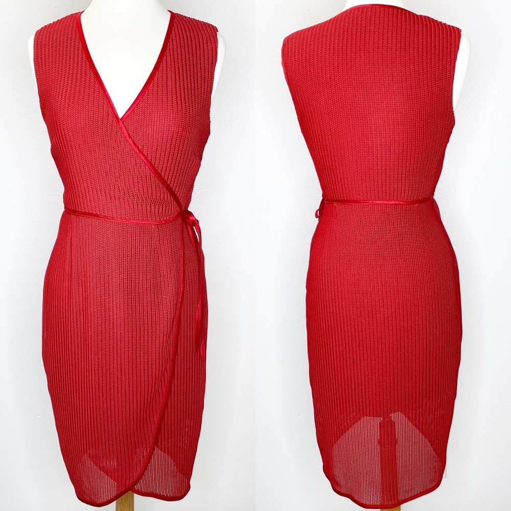 Leota Paige Sleeveless Wrap Herringbone Red Dress